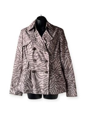 Jessica SIMPSON Tan and Grey Animal Print Cropped Rain Jacket Medium